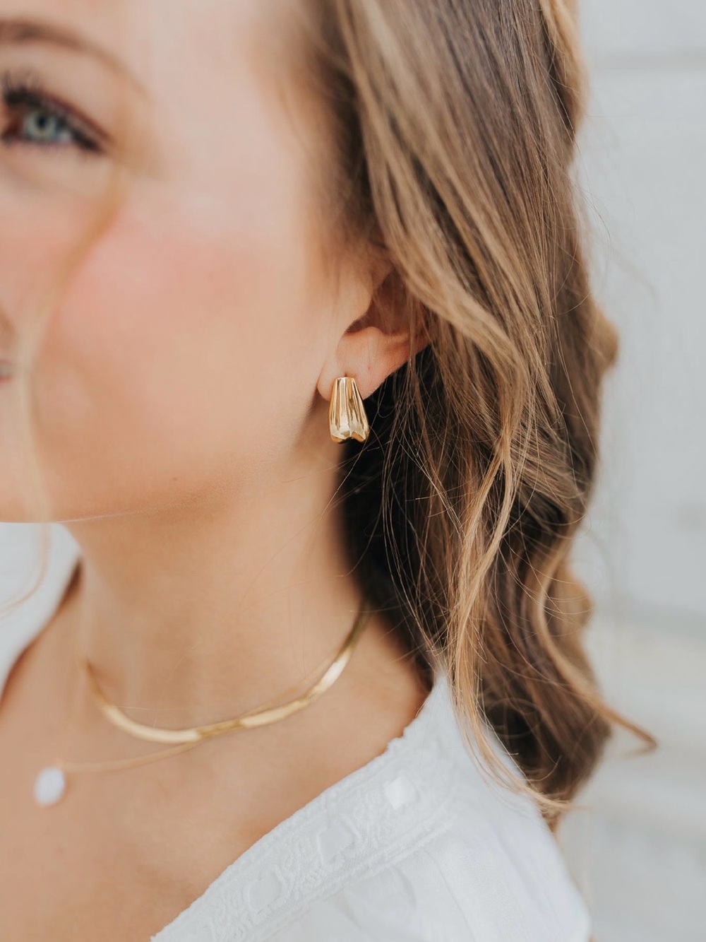 Non tarnish waterproof Polished Gold Sculpted Mini Hoop Stud Earrings